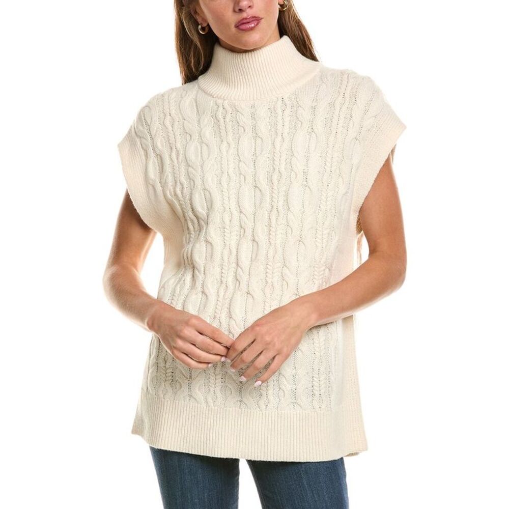 525 America Womens Wool & Cashmere-Blend Mock Neck Cable Vest, White